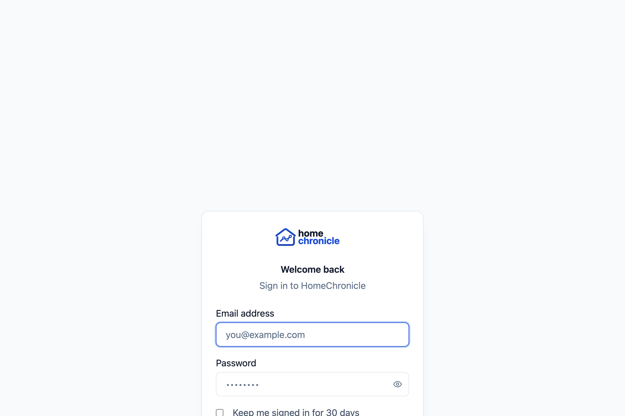 Sign in page with email and password fields