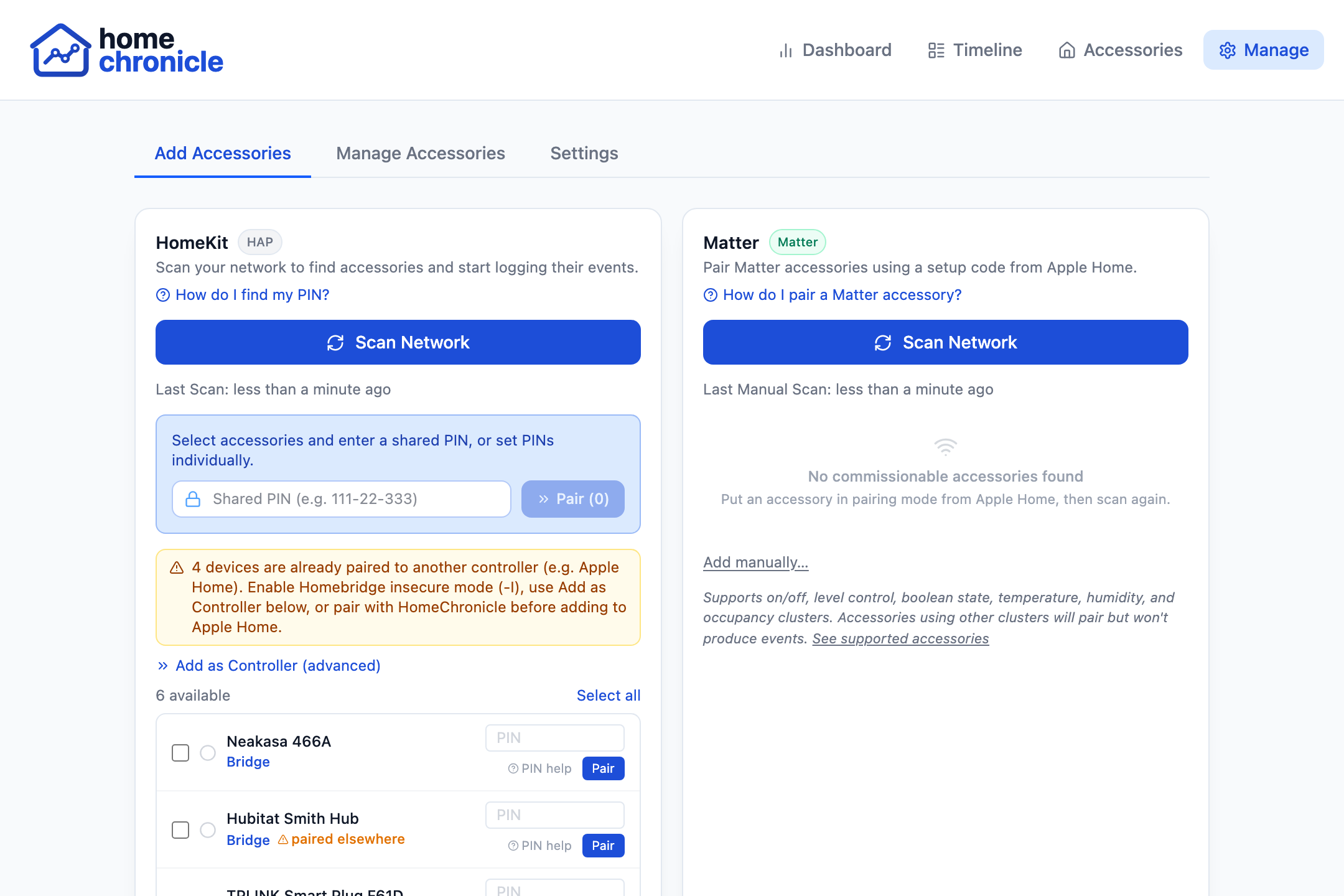 Manage — accessory pairing wizard