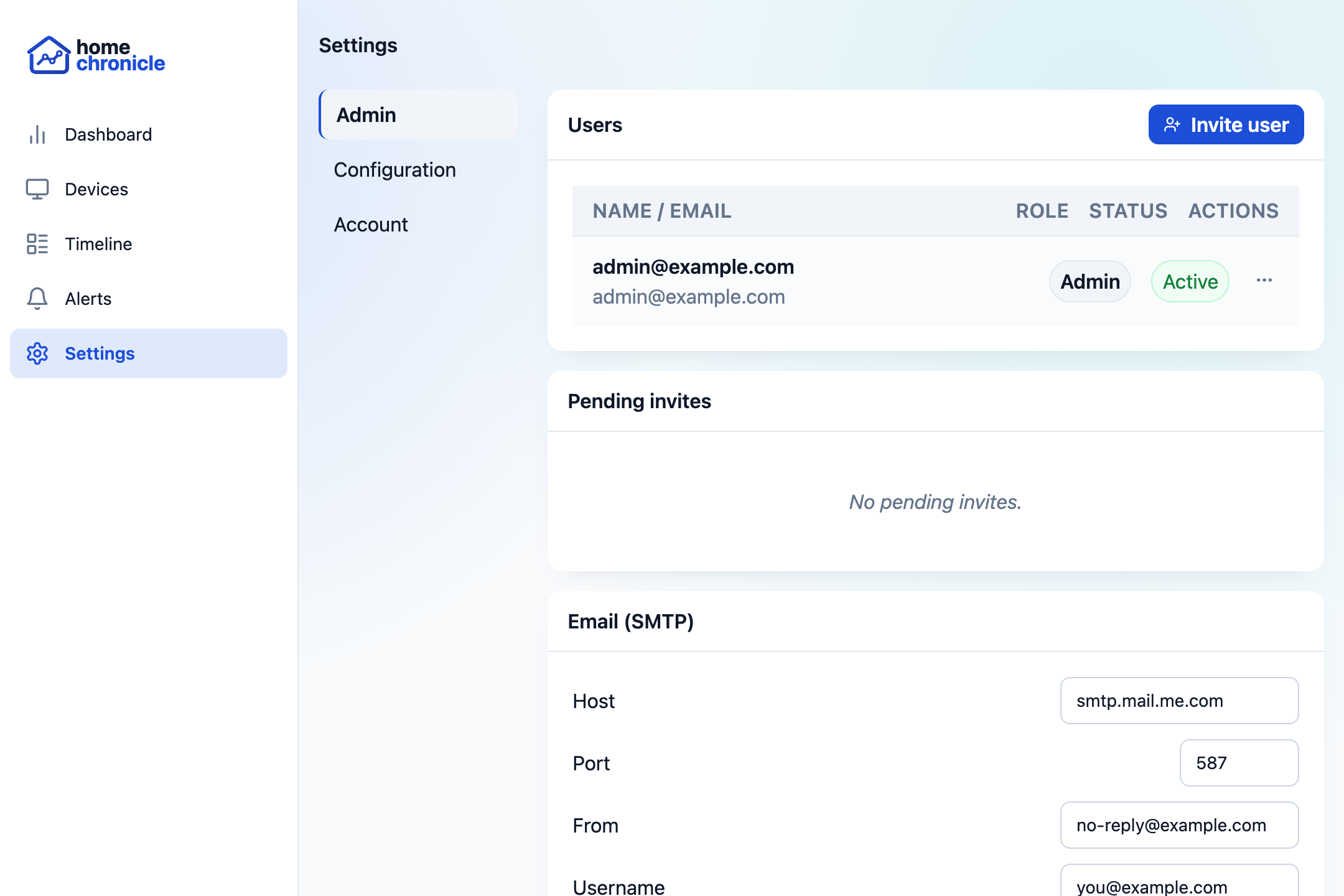 User management panel showing member list with invite and role controls